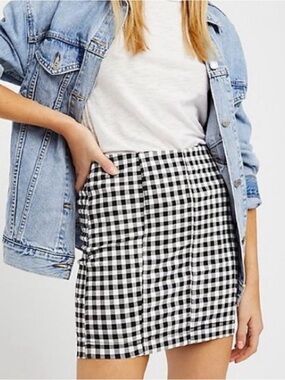 Free People Modern Femme Black & White Gingham Mini Skirt | Size 6